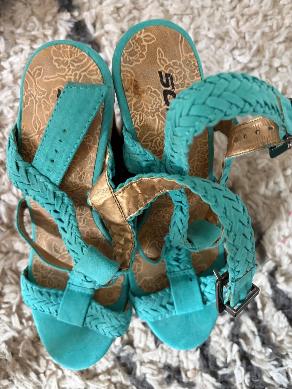 Soda Turquoise Braided Strap Heeled Sandals - Picture 4 of 4